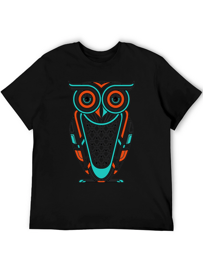 Cool Owl Graphic Print Mens Black T-Shirt