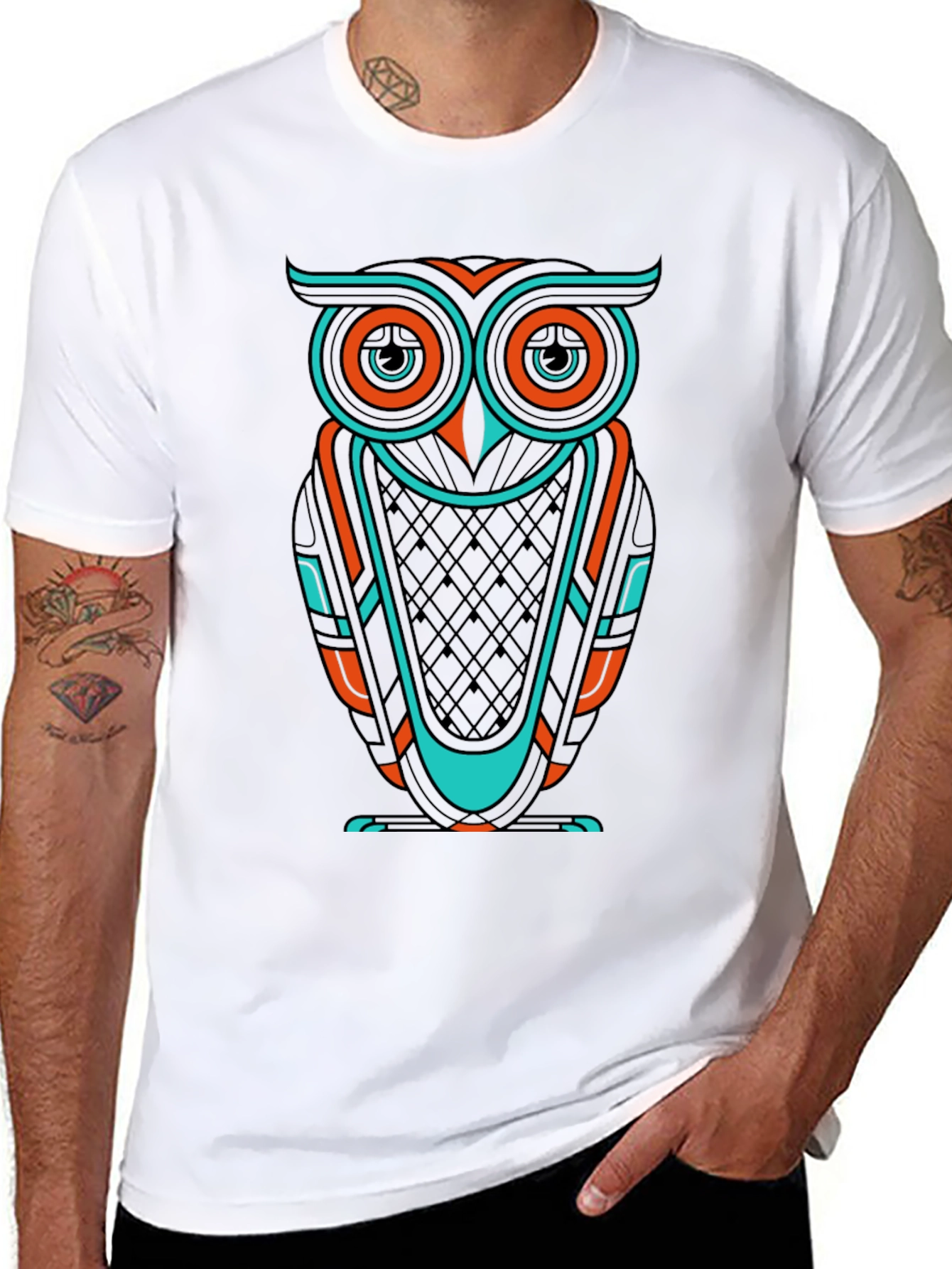 Cool Owl Graphic Print Mens Black T-Shirt