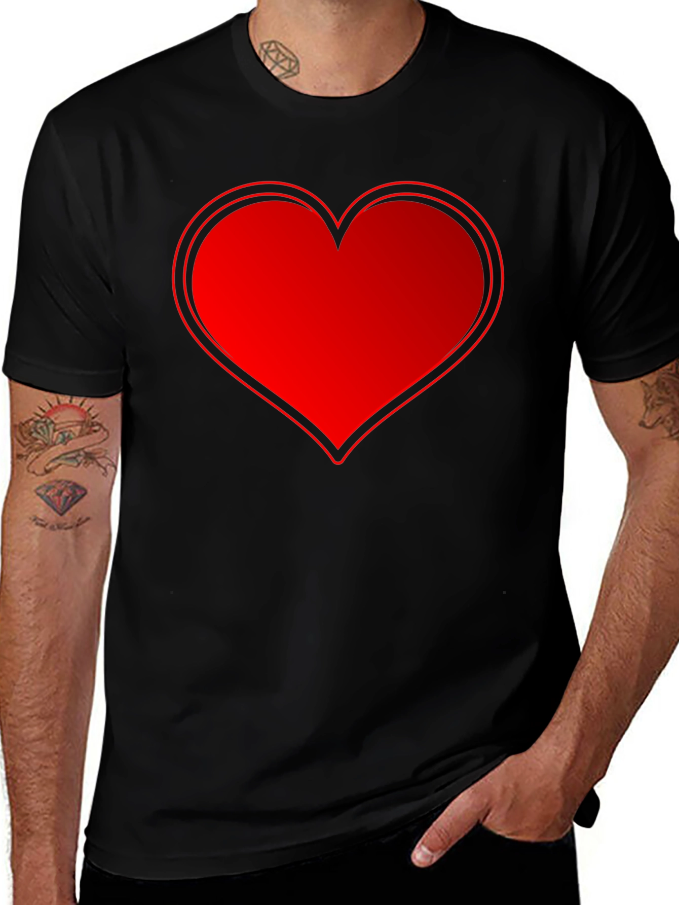 Red Heart Graphic Black T-Shirt