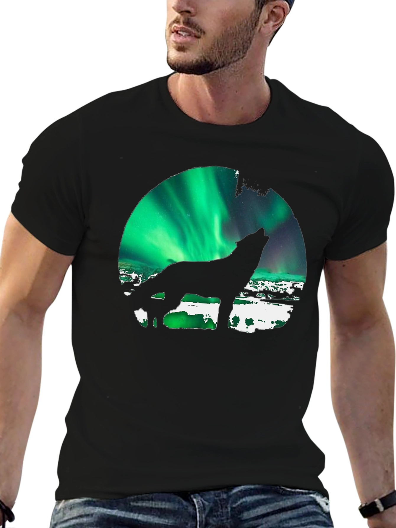 Wolf Howling Aurora Borealis T-Shirt