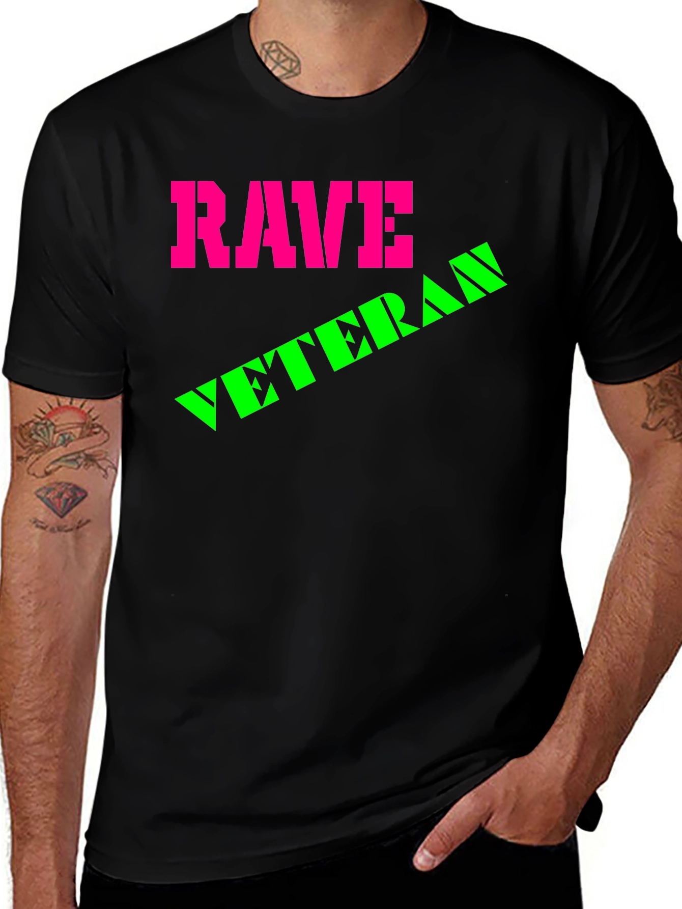 Rave Veteran Graphic T-Shirt - Retro Neon Design
