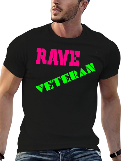 Rave Veteran Graphic T-Shirt - Retro Neon Design