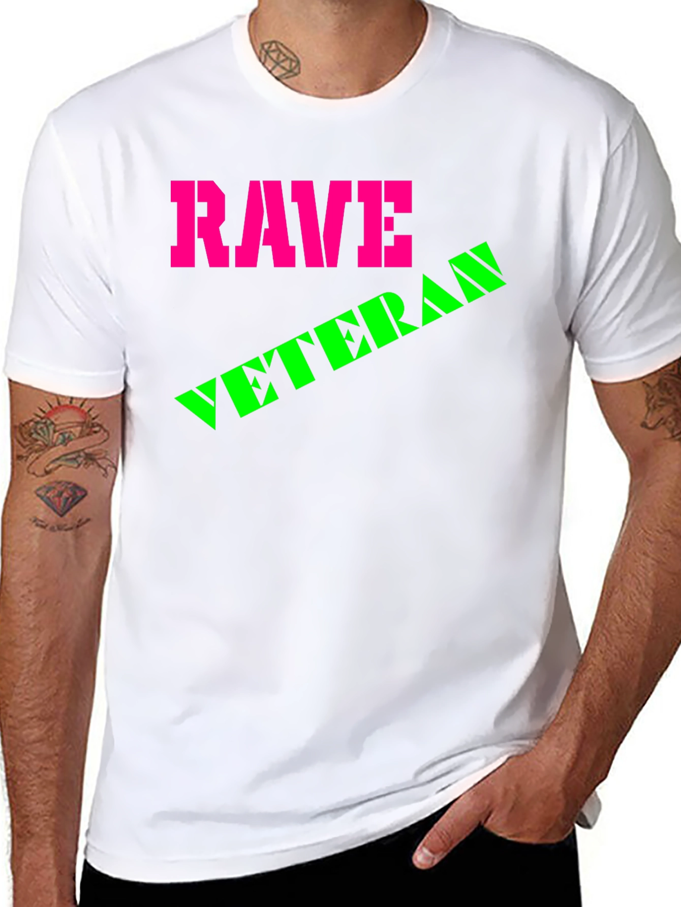 Rave Veteran Graphic T-Shirt - Retro Neon Design