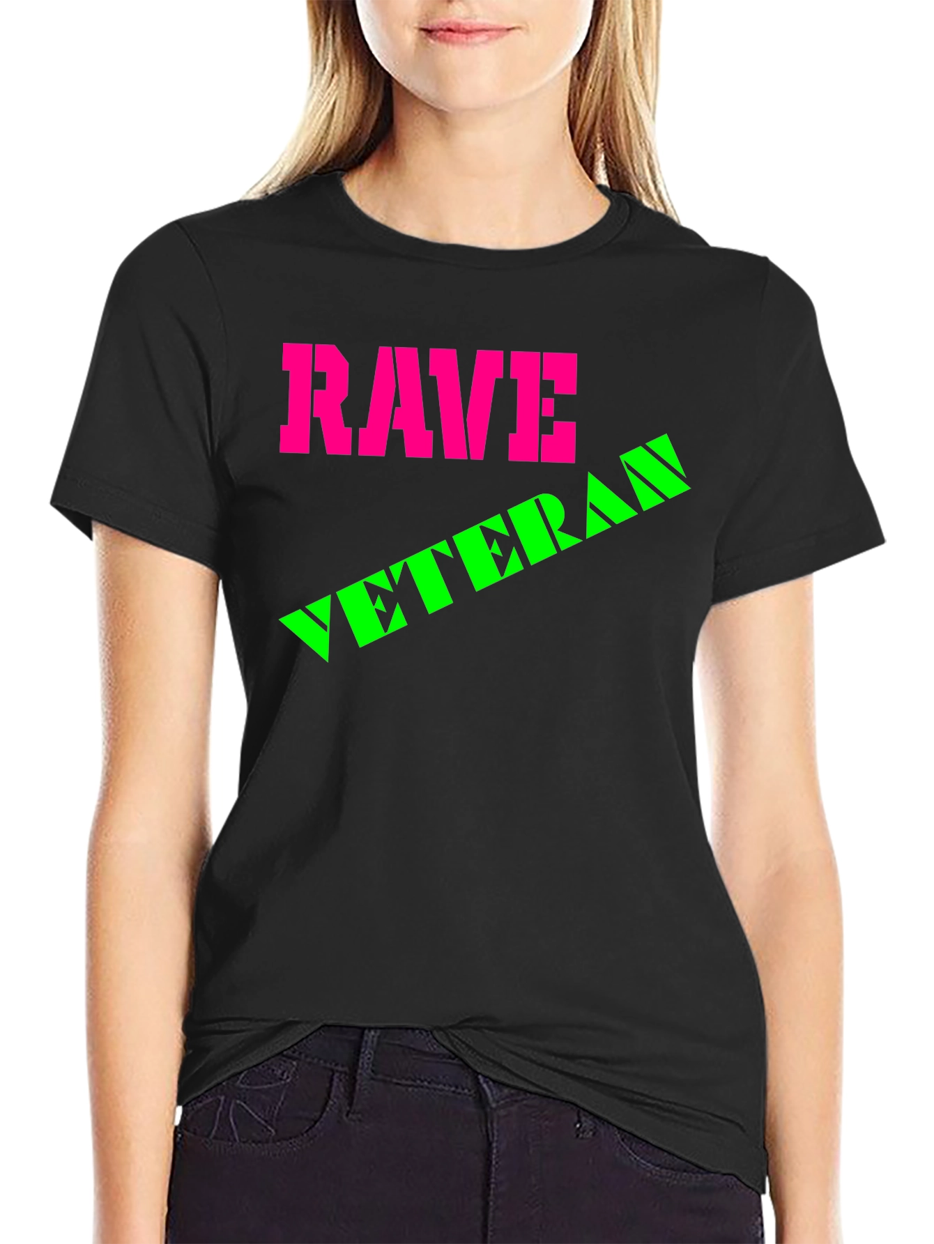Rave Veteran Graphic T-Shirt - Retro Neon Design