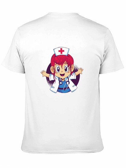 Cartoon Nurse Graphic T-Shirt - Black