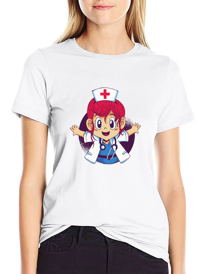 Cartoon Nurse Graphic T-Shirt - Black