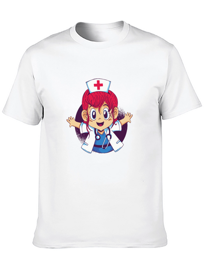 Cartoon Nurse Graphic T-Shirt - Black