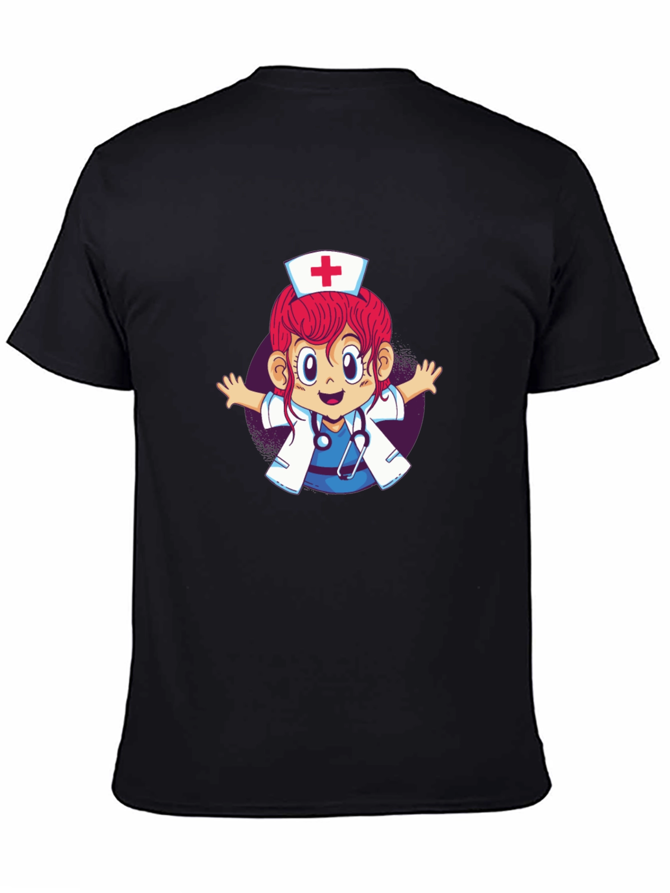 Cartoon Nurse Graphic T-Shirt - Black