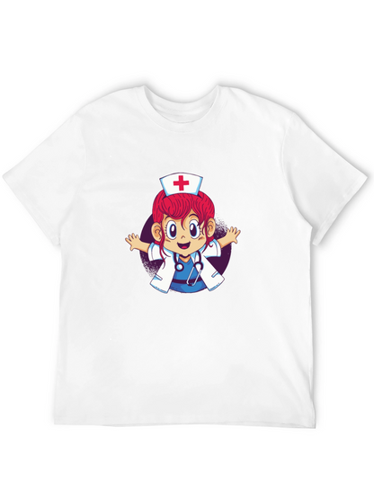 Cartoon Nurse Graphic T-Shirt - Black