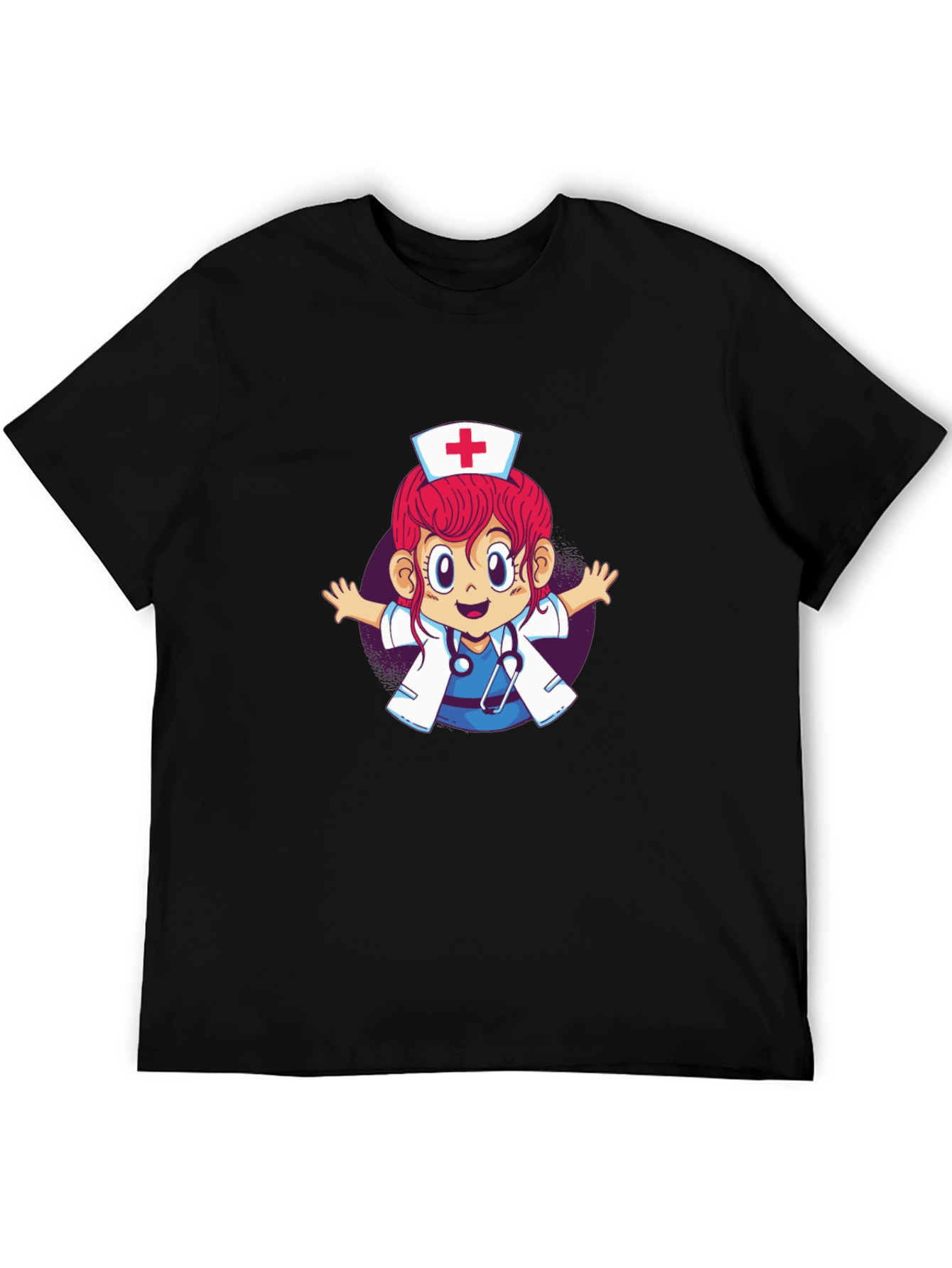 Cartoon Nurse Graphic T-Shirt - Black