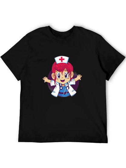 Cartoon Nurse Graphic T-Shirt - Black