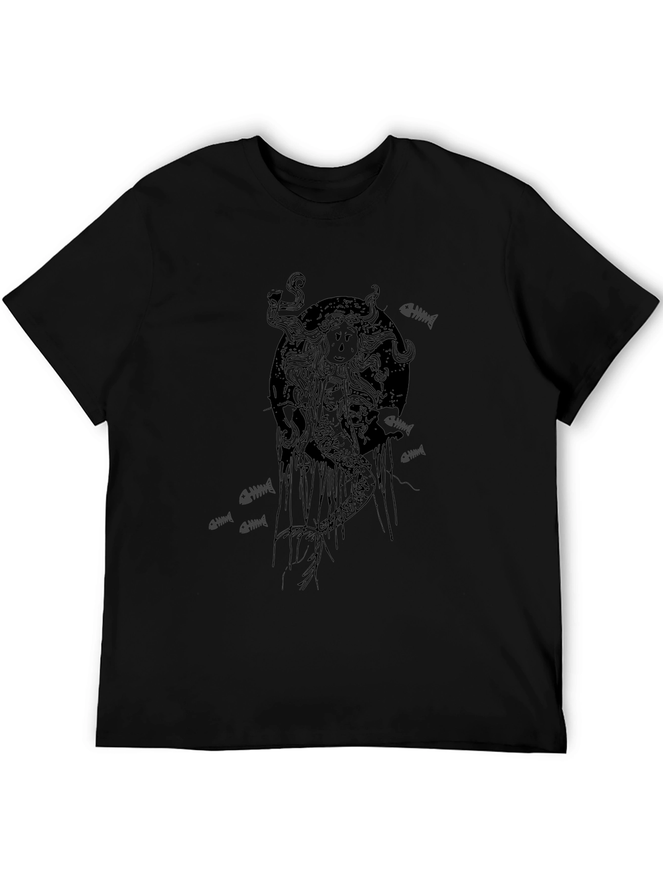 Grim Mermaid Graphic Tee - Black Cotton T-Shirt