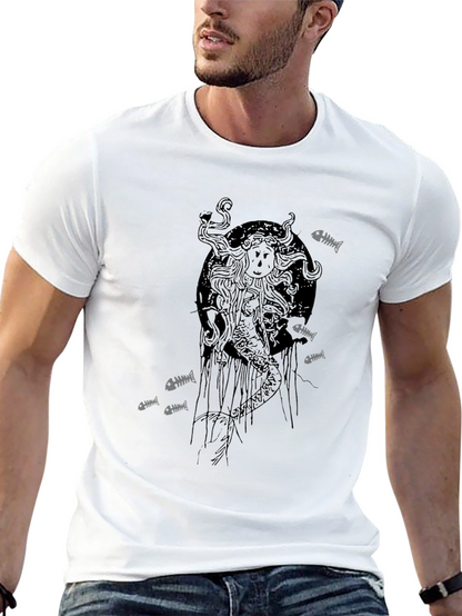 Grim Mermaid Graphic Tee - Black Cotton T-Shirt