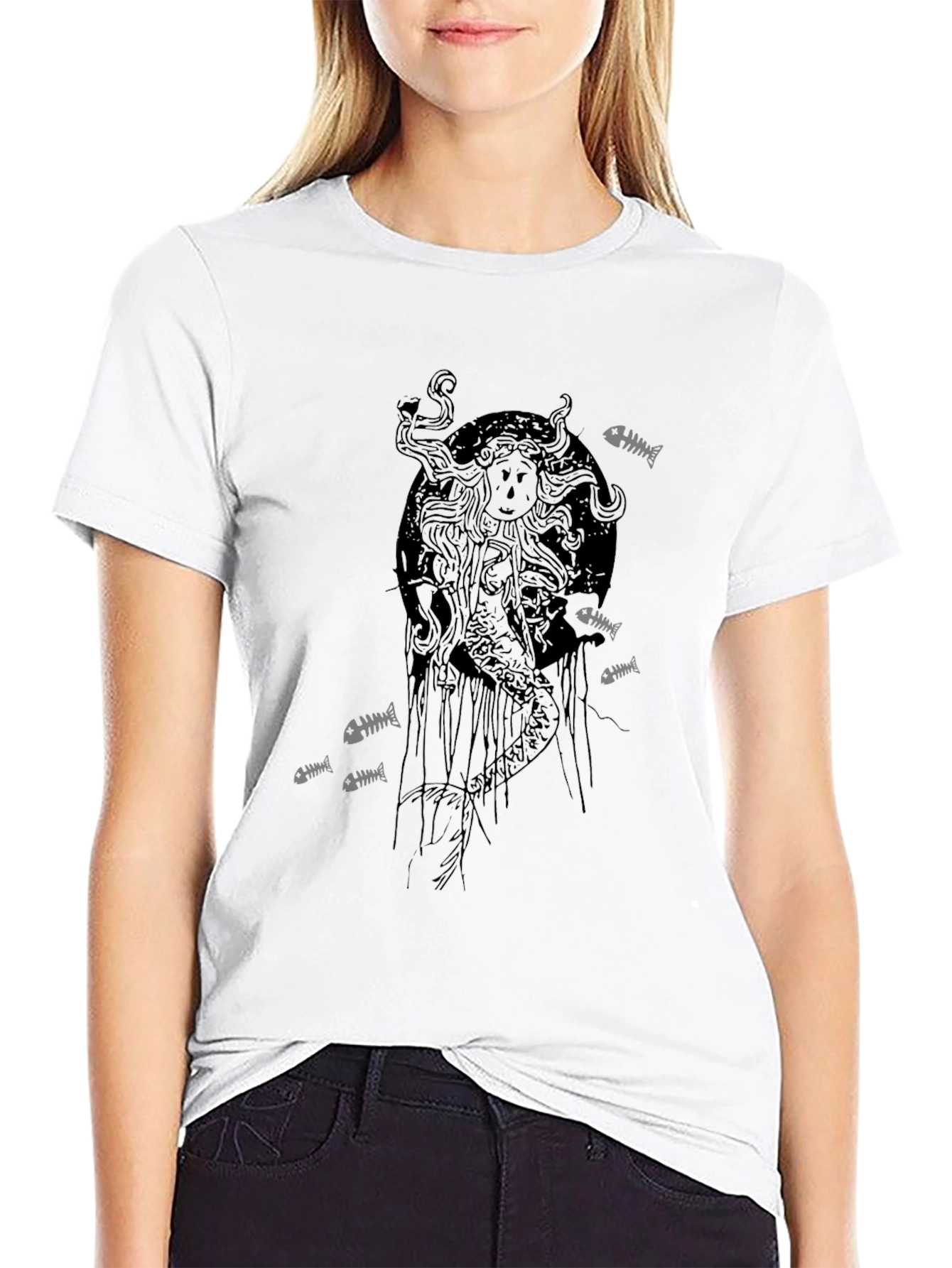 Grim Mermaid Graphic Tee - Black Cotton T-Shirt