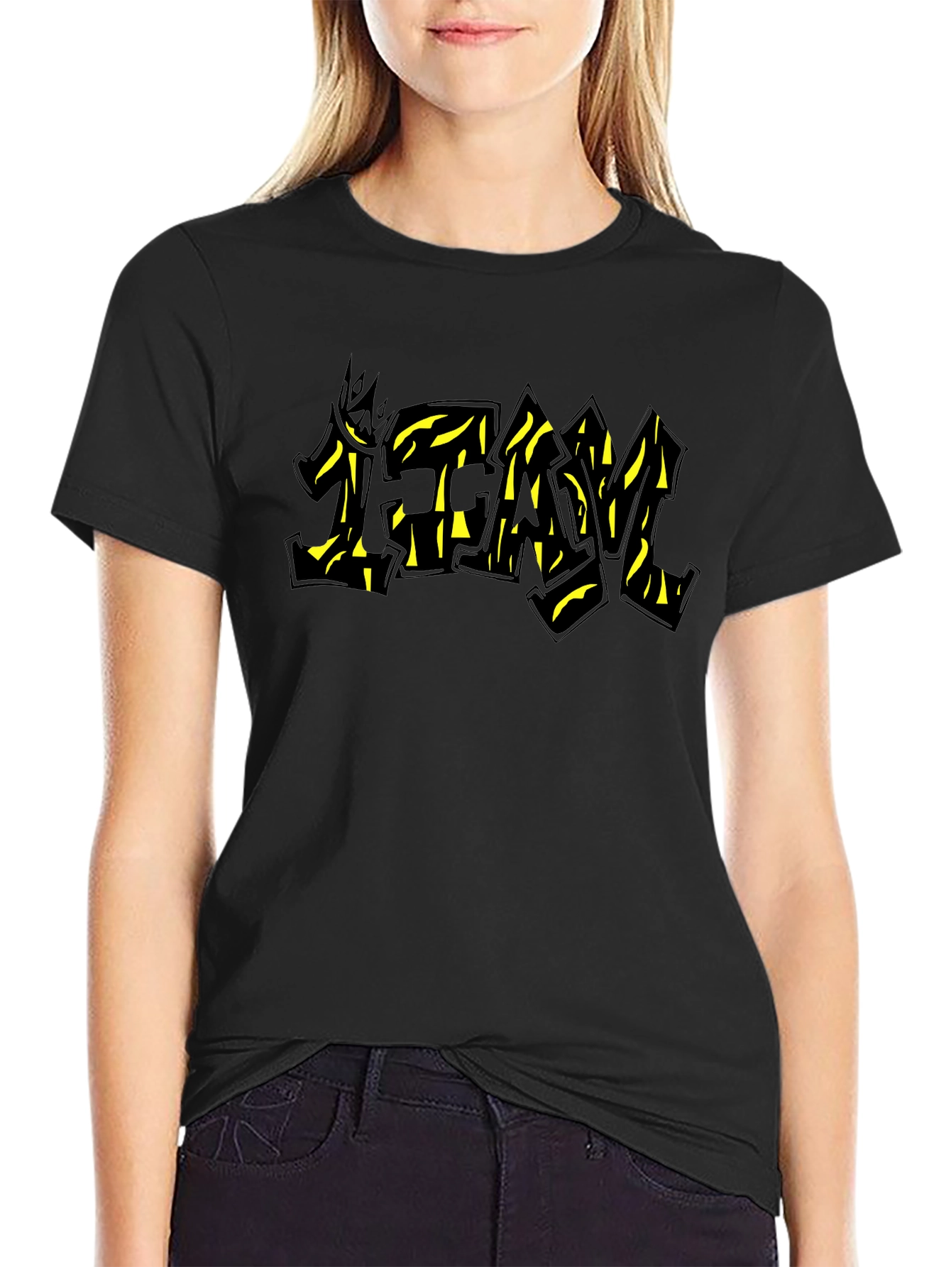 Black Graphic Tee - TEAM Yellow Graffiti Style Print