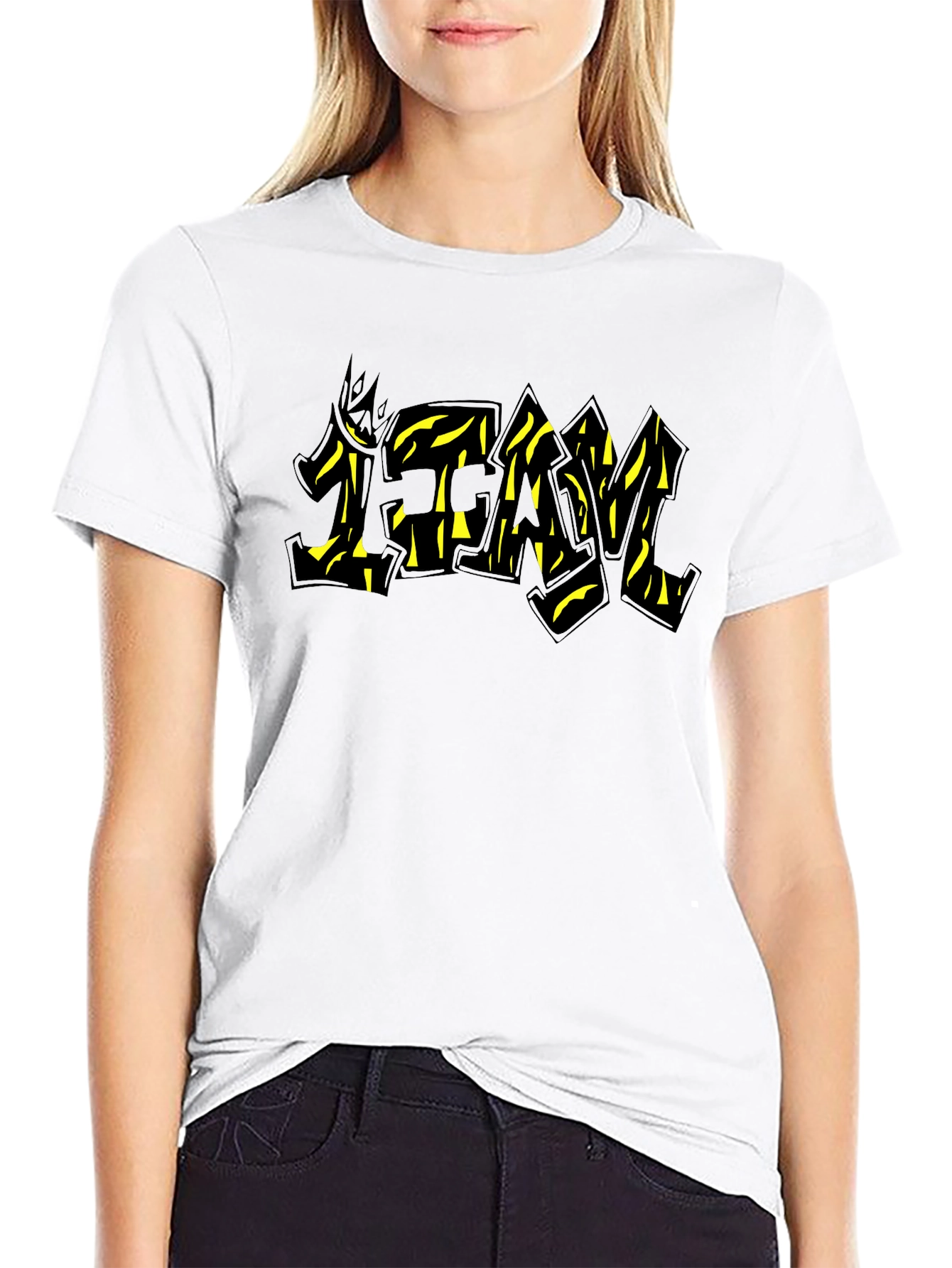 Black Graphic Tee - TEAM Yellow Graffiti Style Print
