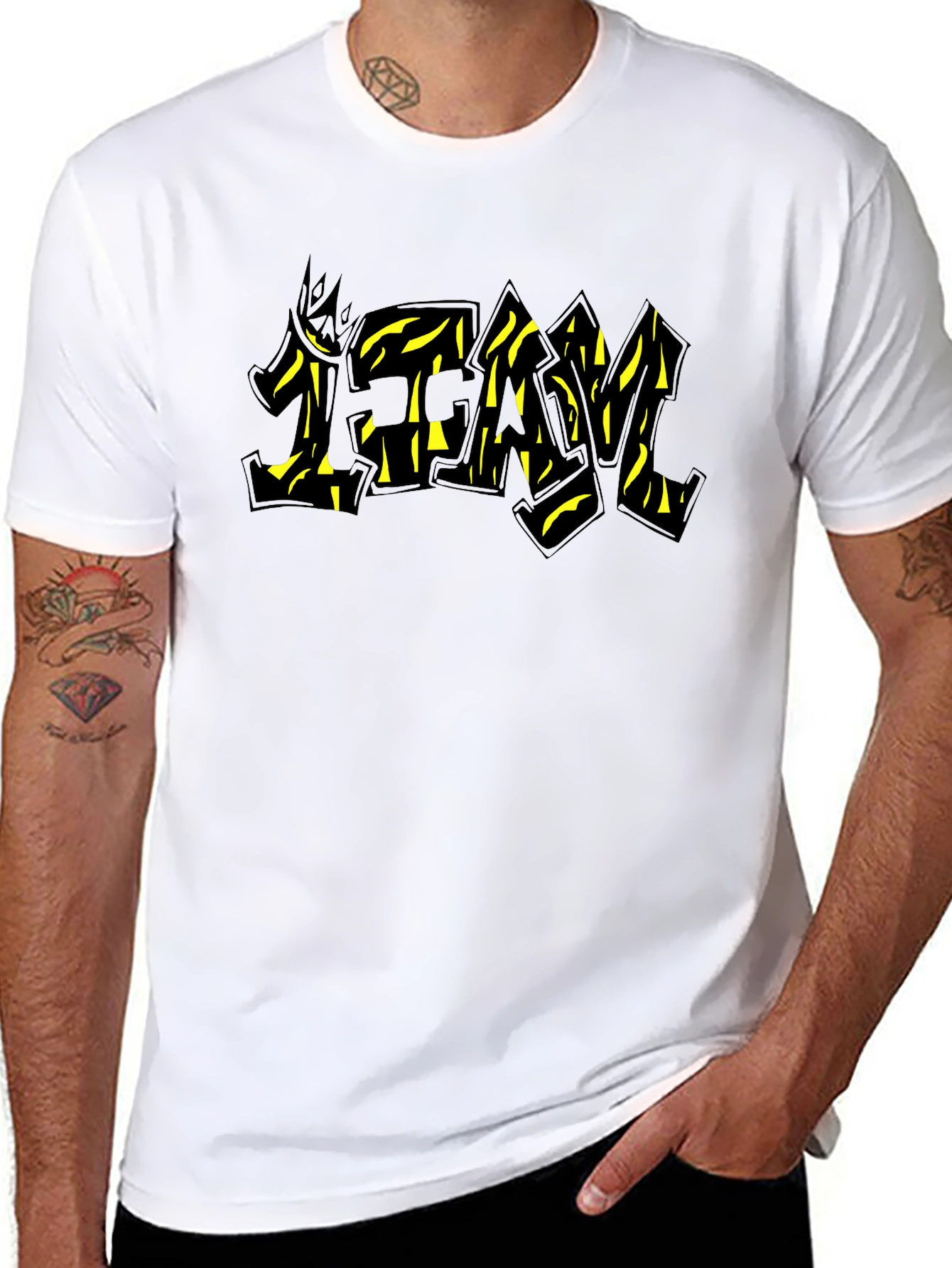 Black Graphic Tee - TEAM Yellow Graffiti Style Print