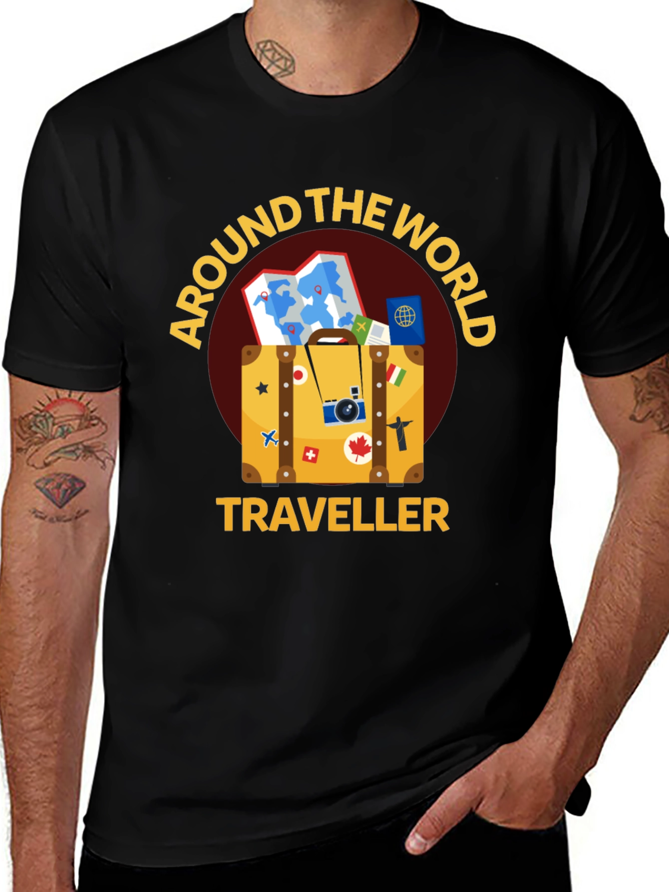 Around The World Traveler Black T-Shirt