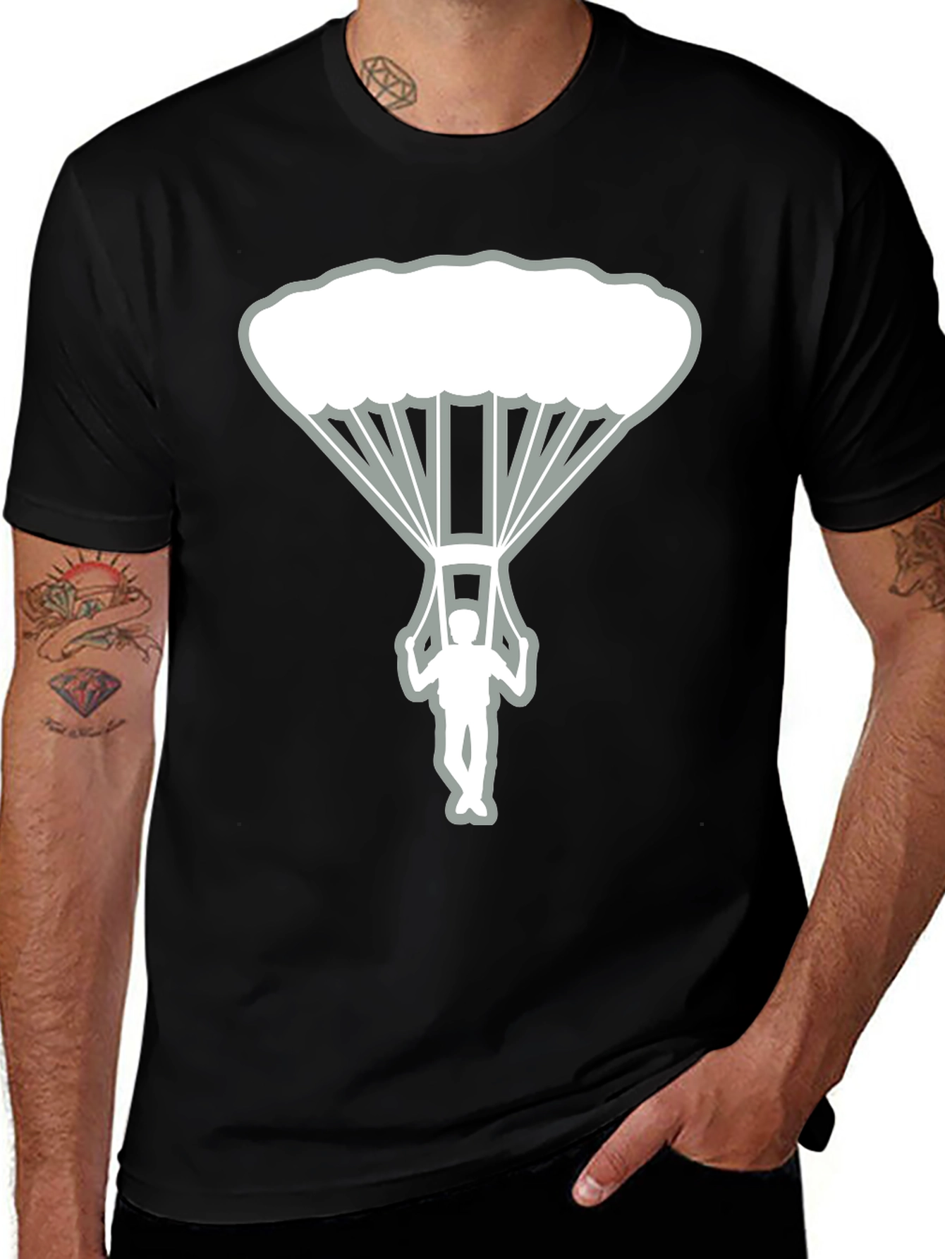 Skydiver Graphic Tee - Black Cotton T-Shirt