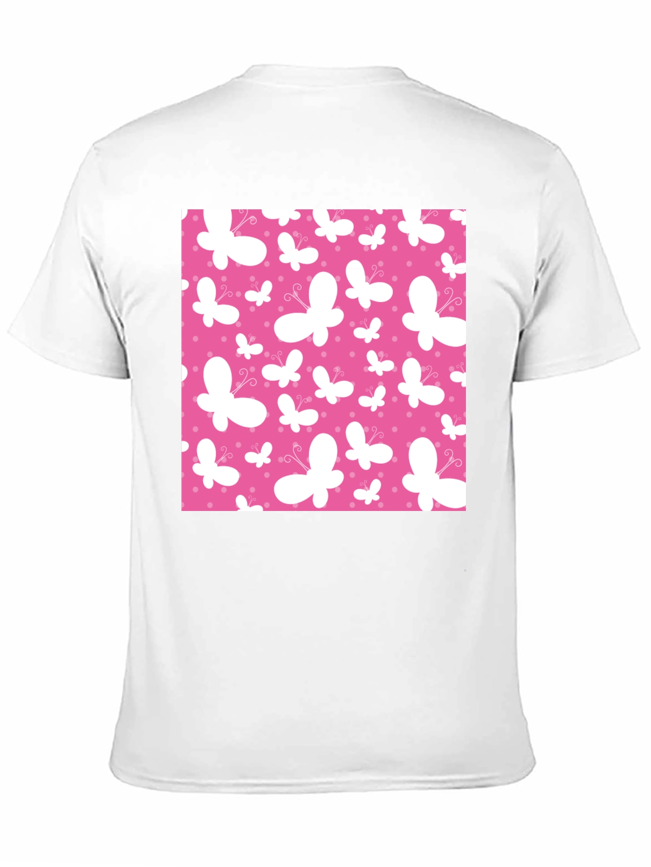 Pink Butterfly Pattern Black T-Shirt