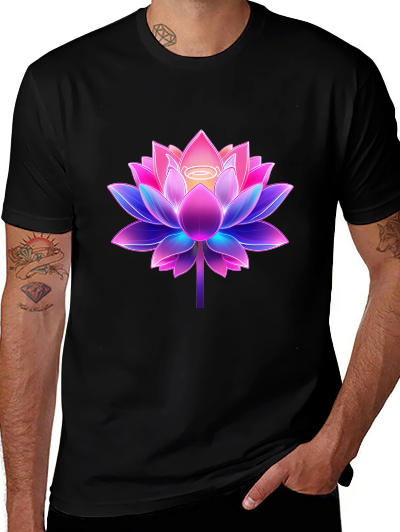 Lotus Flower Graphic Tee - Black Cotton Blend Shirt