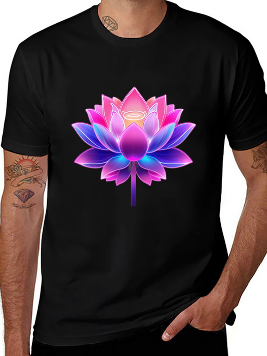 Lotus Flower Graphic Tee - Black Cotton Blend Shirt