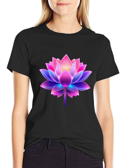 Lotus Flower Graphic Tee - Black Cotton Blend Shirt
