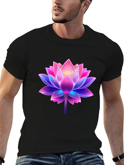Lotus Flower Graphic Tee - Black Cotton Blend Shirt