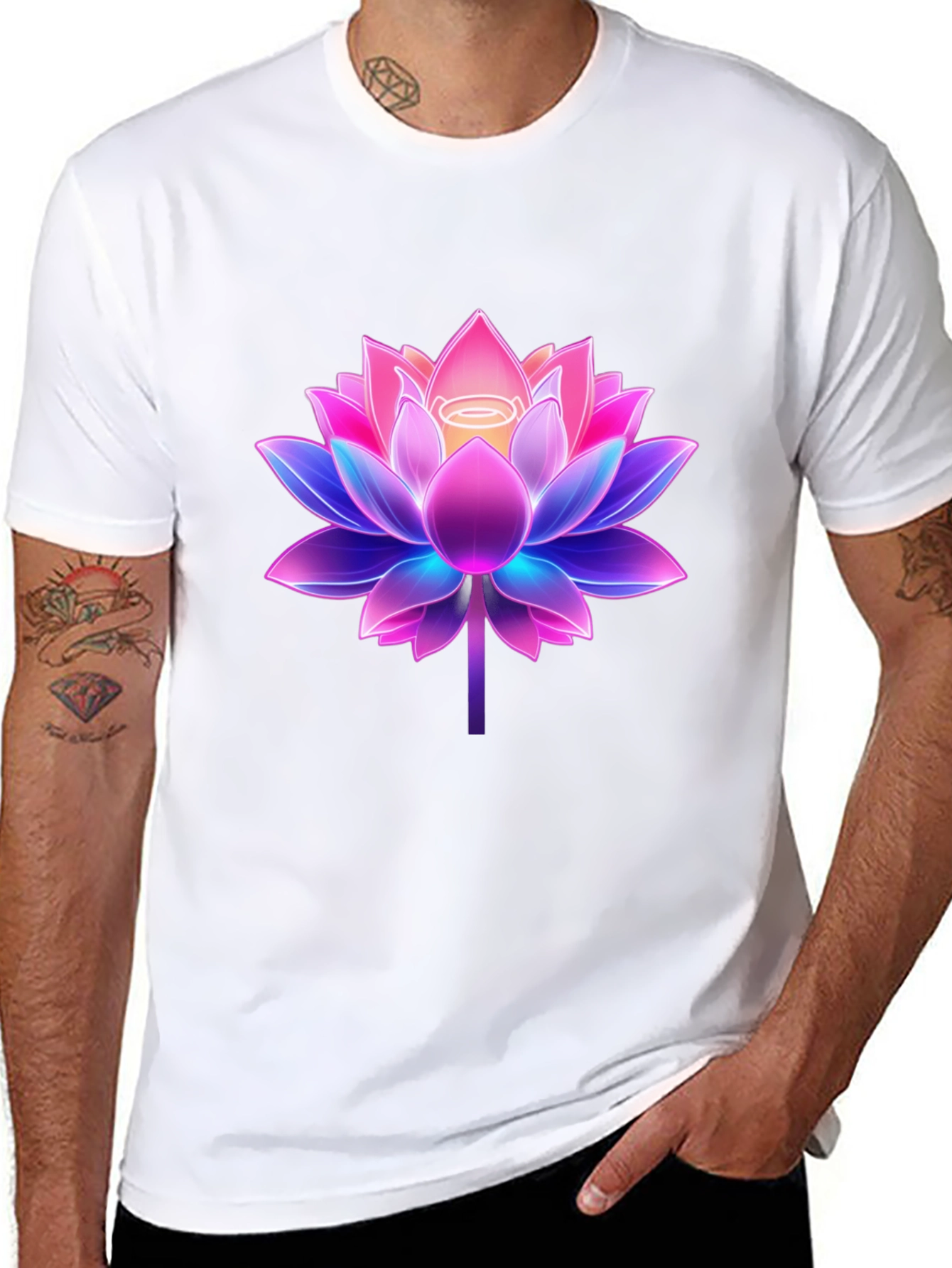 Lotus Flower Graphic Tee - Black Cotton Blend Shirt