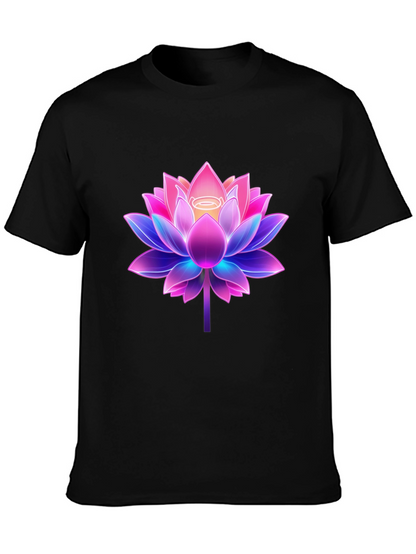 Lotus Flower Graphic Tee - Black Cotton Blend Shirt