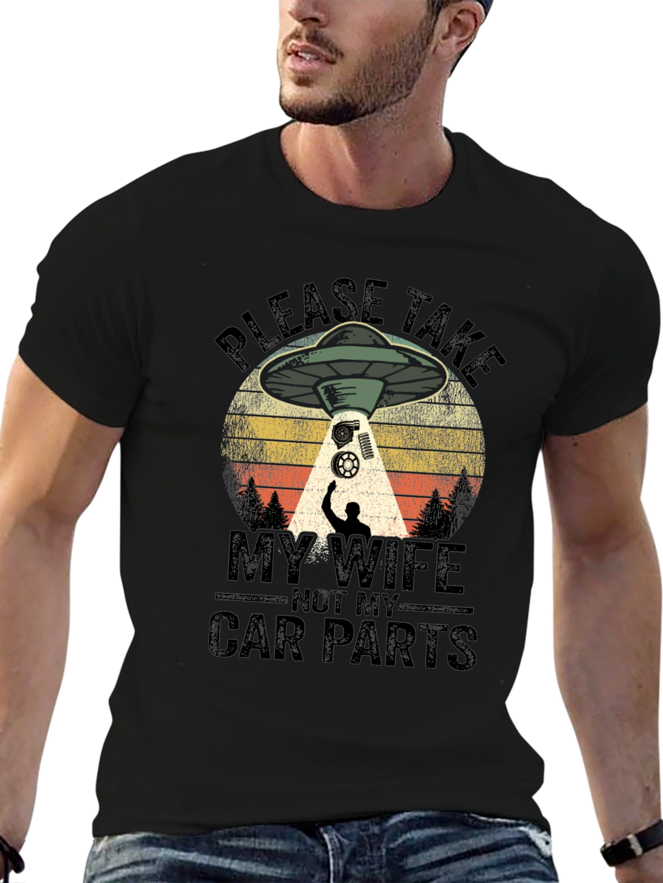 Funny Alien Abduction Car Parts Mens T-Shirt