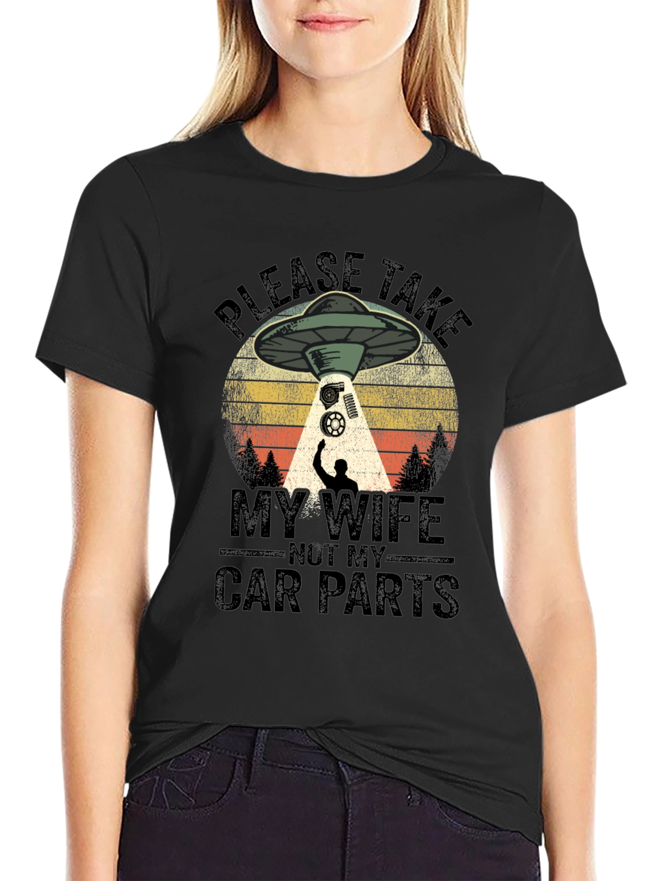 Funny Alien Abduction Car Parts Mens T-Shirt