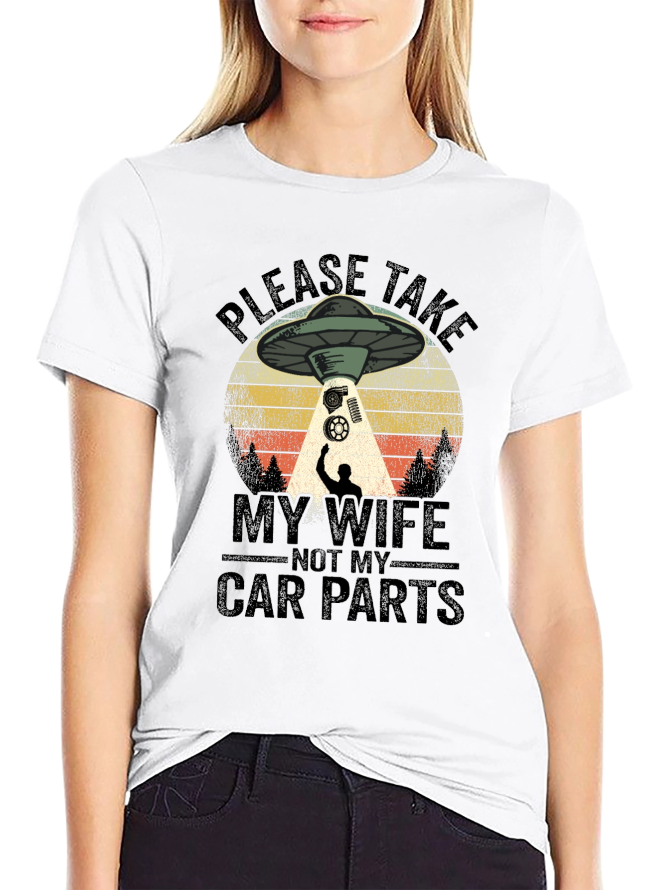 Funny Alien Abduction Car Parts Mens T-Shirt