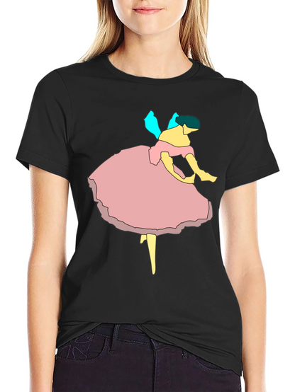 Ballerina Graphic Tee - Black Cotton Casual T-Shirt