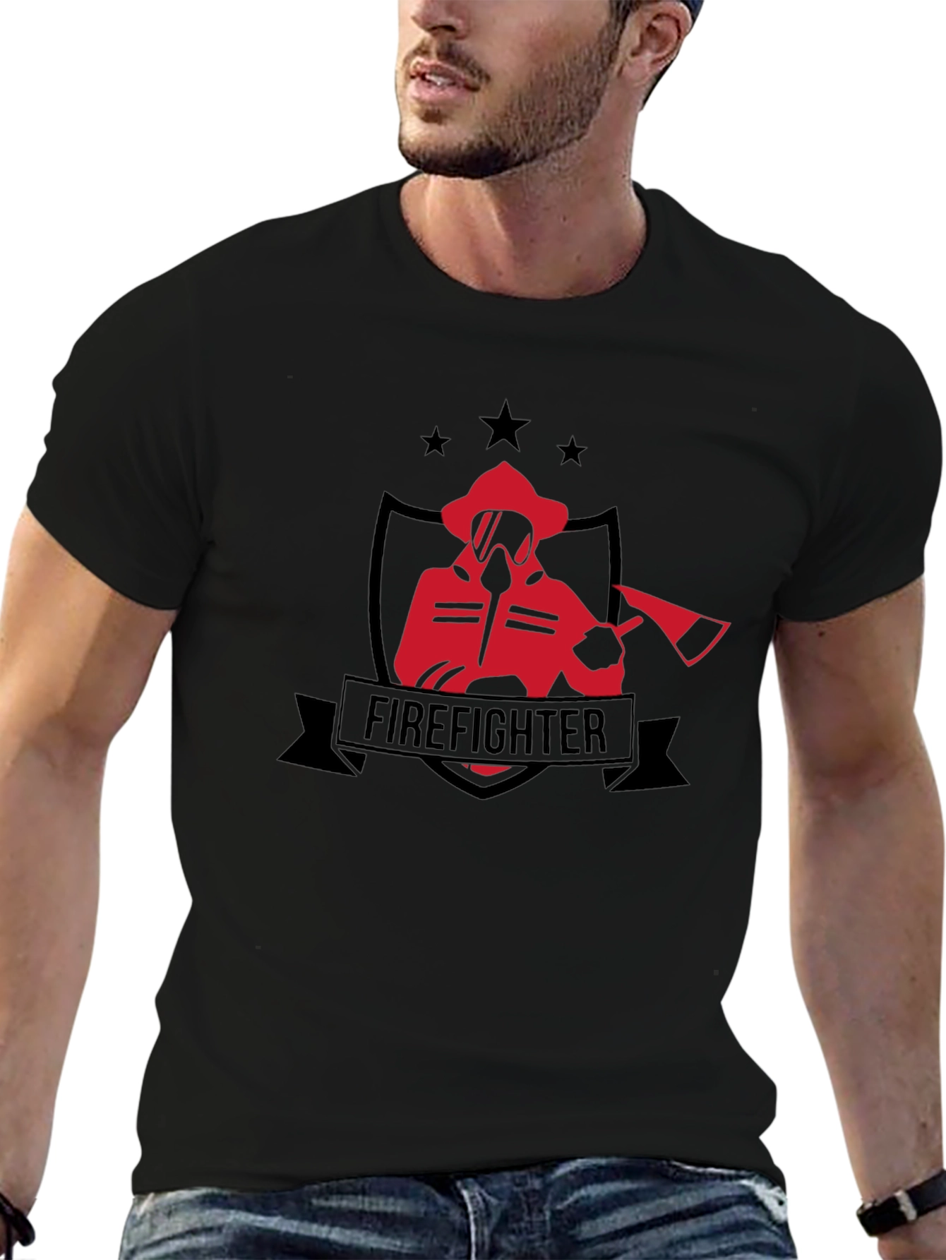 Firefighter Graphic Tee - Black Cotton T-Shirt