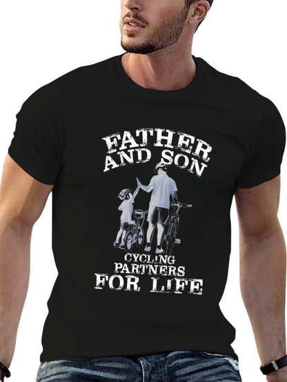 Father and Son Cycling Partners Black T-Shirt