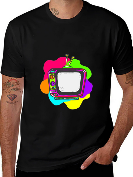 Retro TV Graphic Tee - Black Short Sleeve T-Shirt