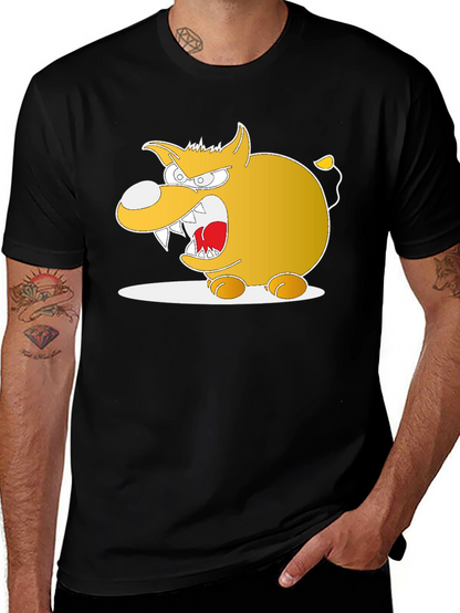 Cartoon Angry Dog Graphic Black Tee