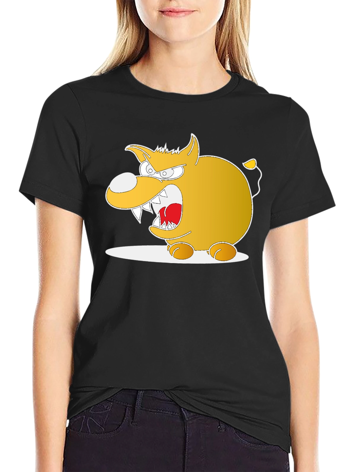 Cartoon Angry Dog Graphic Black Tee