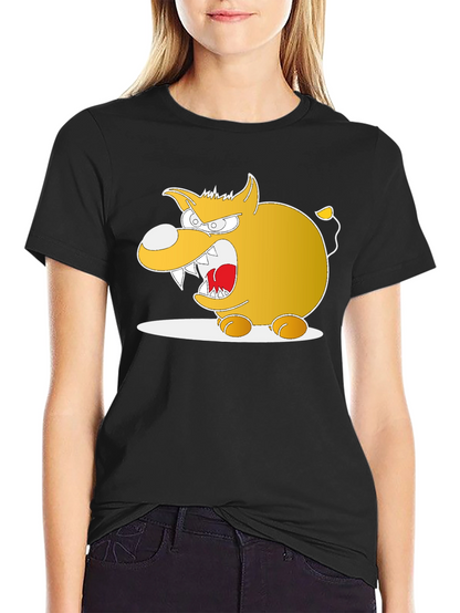 Cartoon Angry Dog Graphic Black Tee