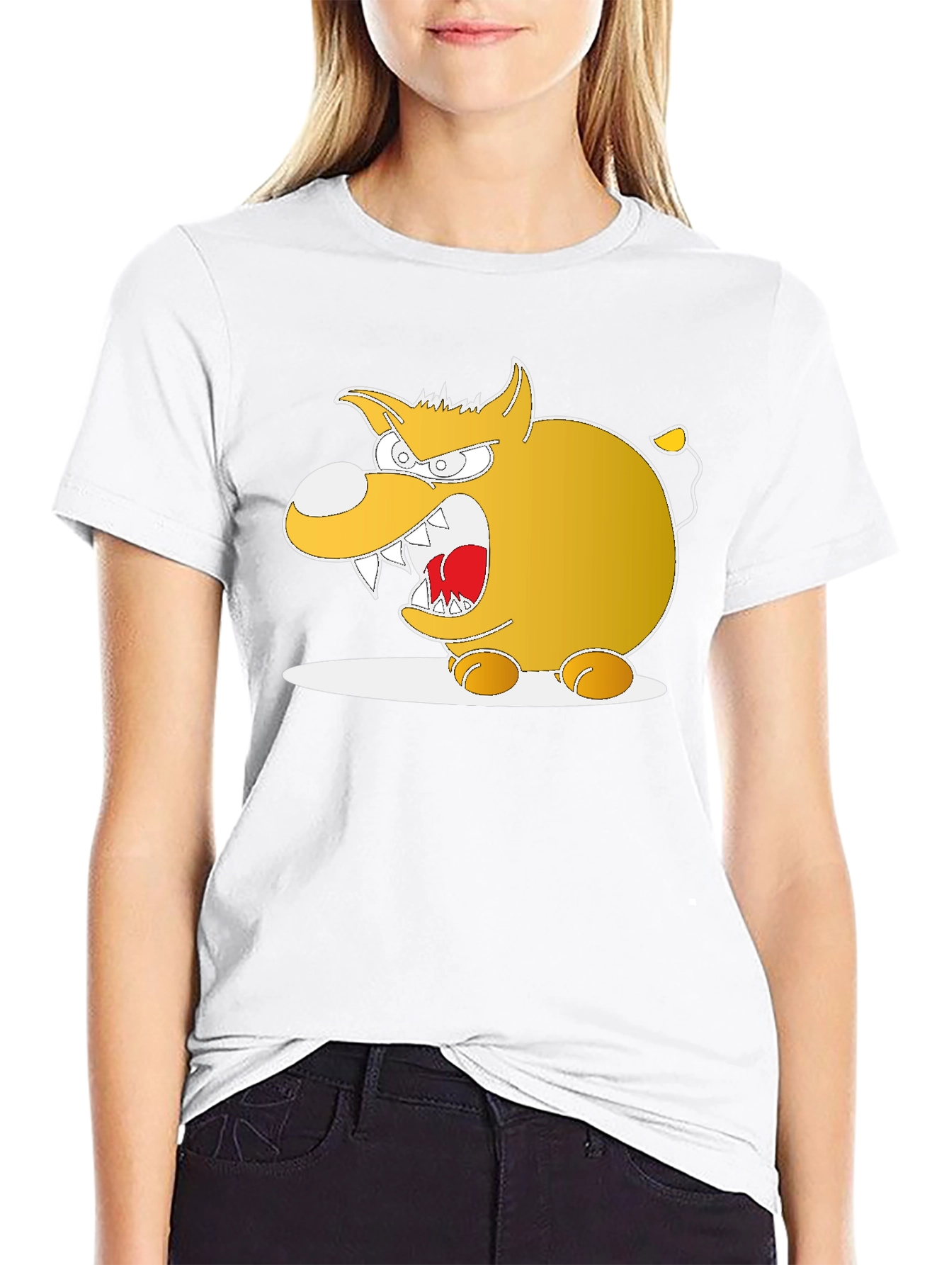 Cartoon Angry Dog Graphic Black Tee