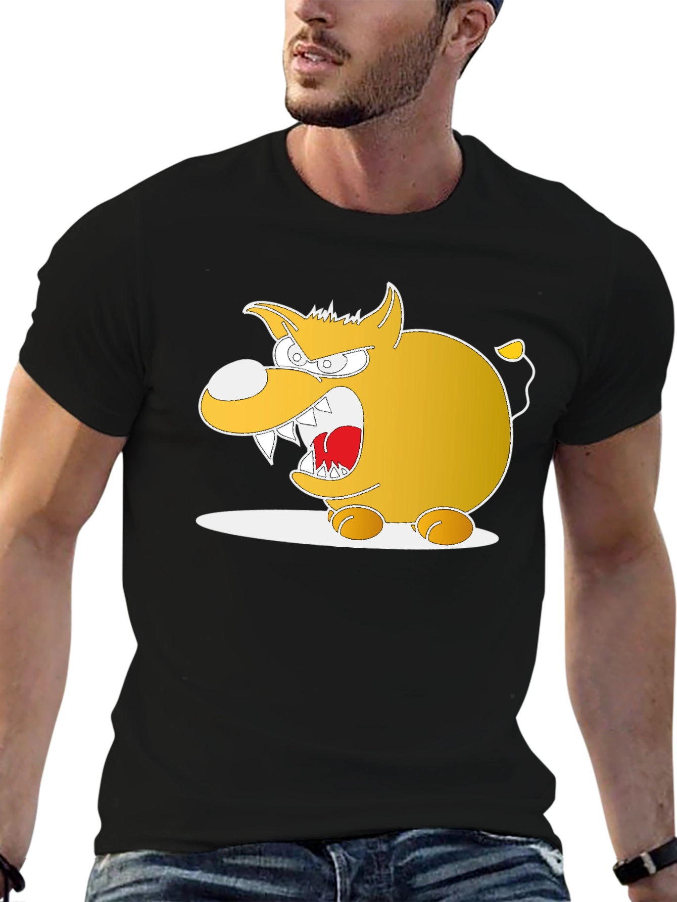 Cartoon Angry Dog Graphic Black Tee