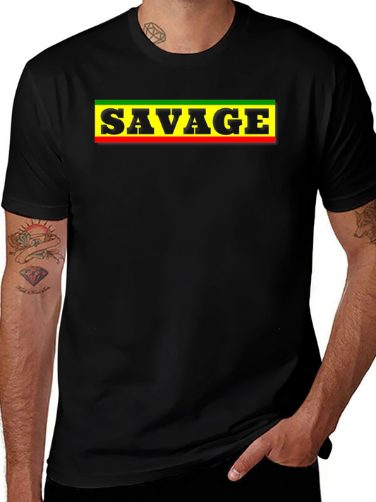 Savage Rasta Color Block T-Shirt - Black