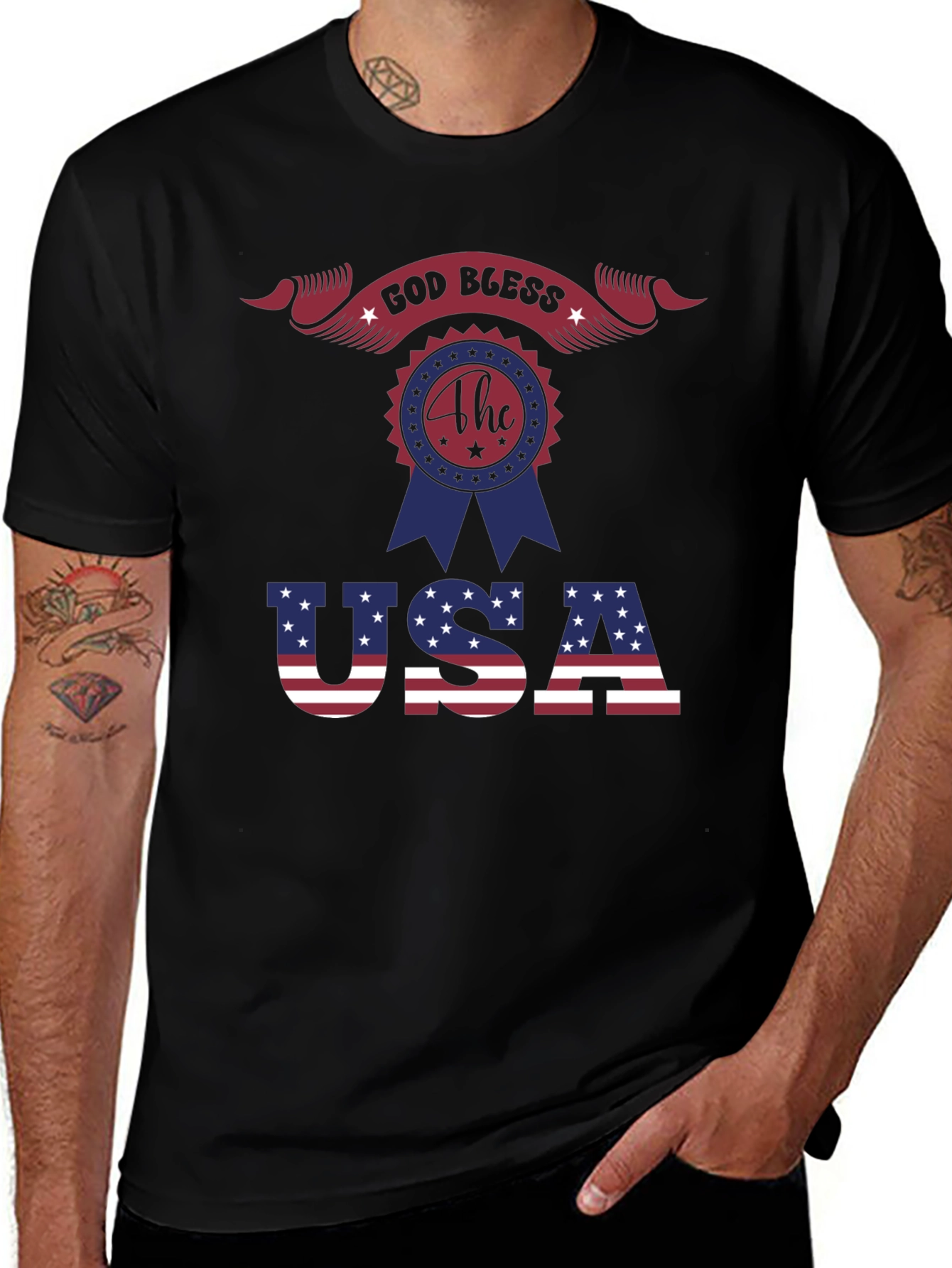 Patriotic God Bless USA Graphic T-Shirt