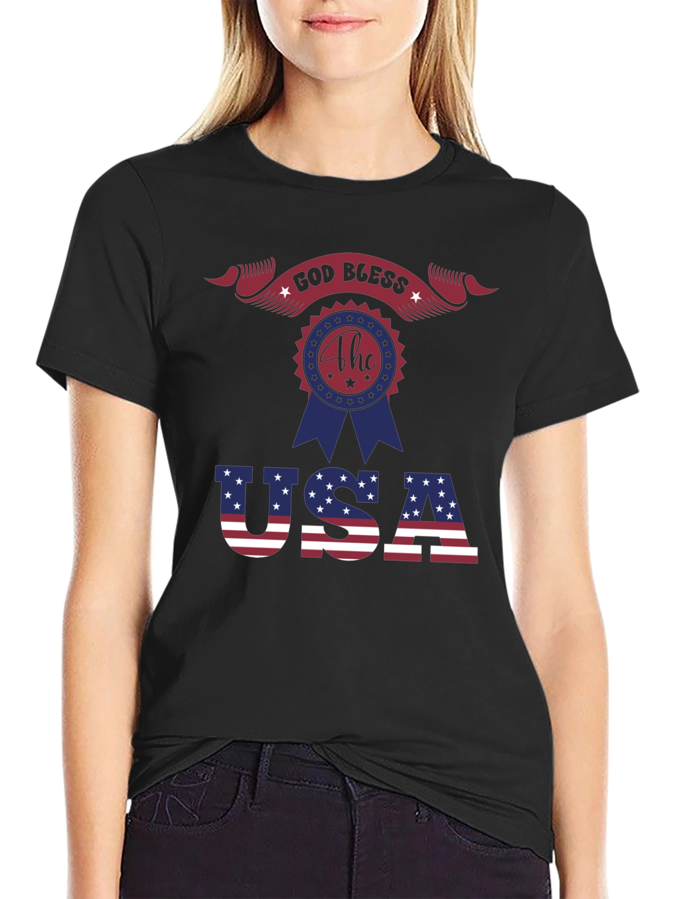 Patriotic God Bless USA Graphic T-Shirt