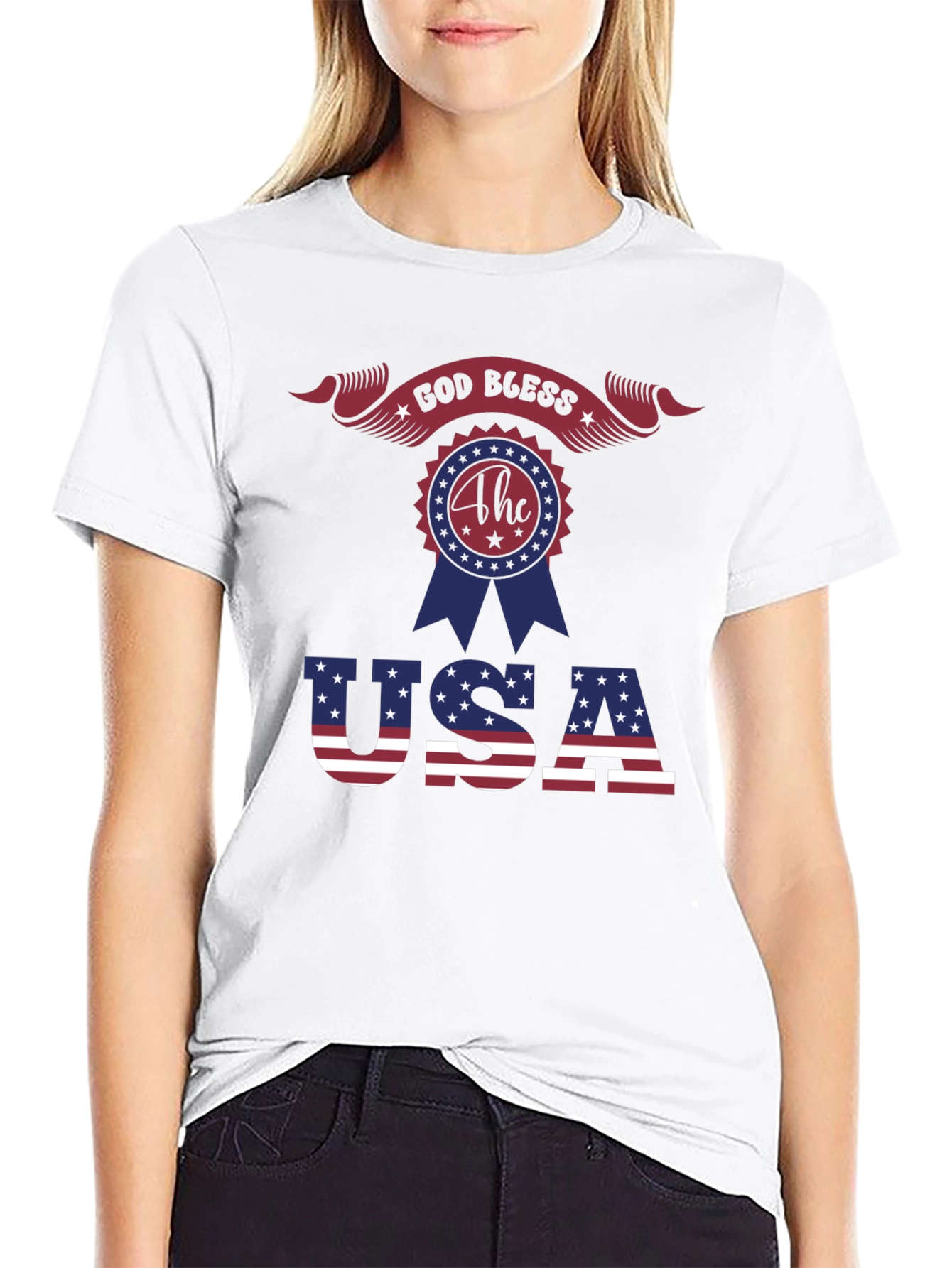 Patriotic God Bless USA Graphic T-Shirt