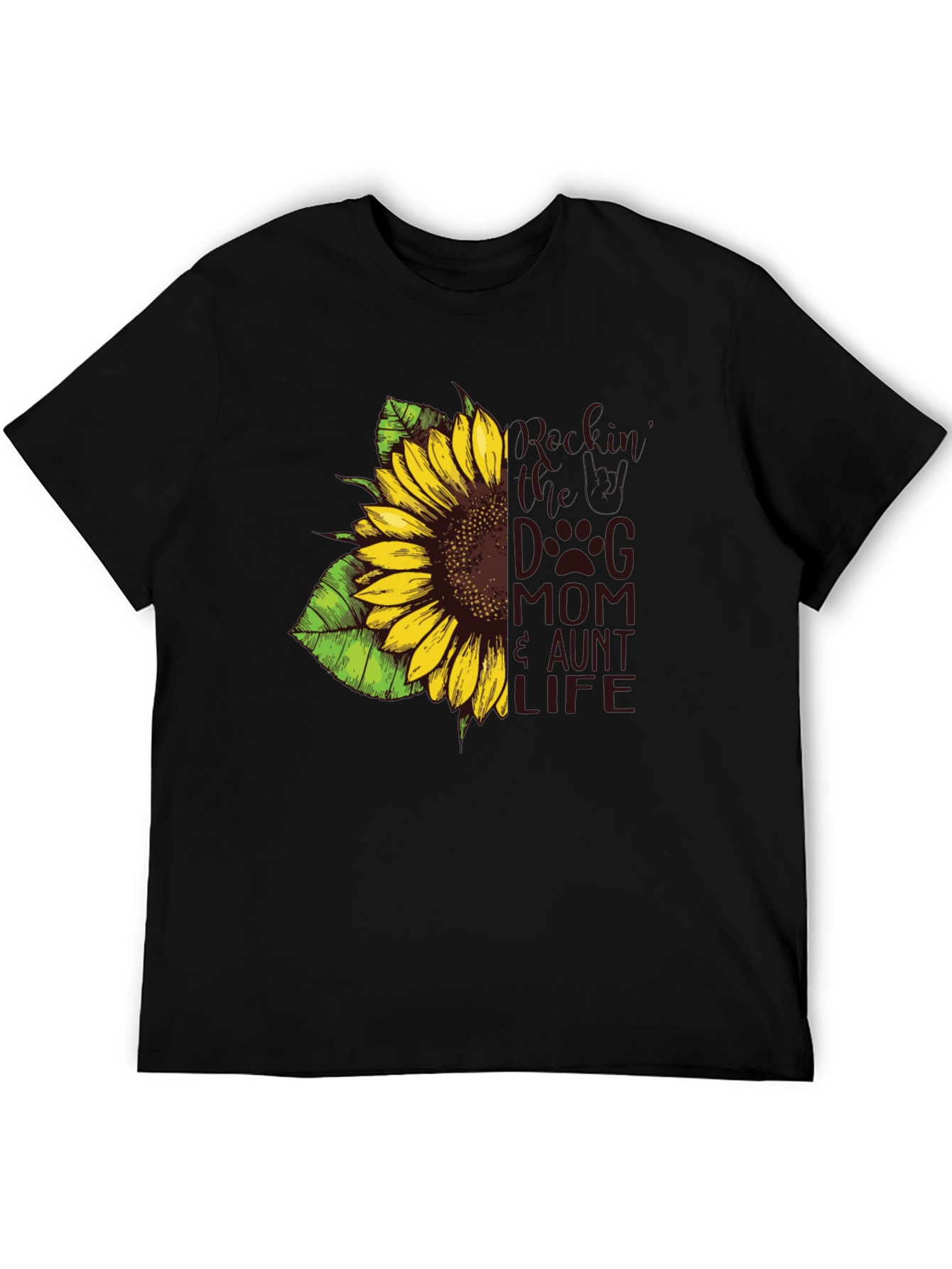 Sunflower Dog Mom Aunt Life Tee - Black