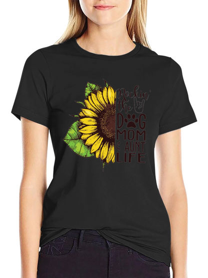Sunflower Dog Mom Aunt Life Tee - Black