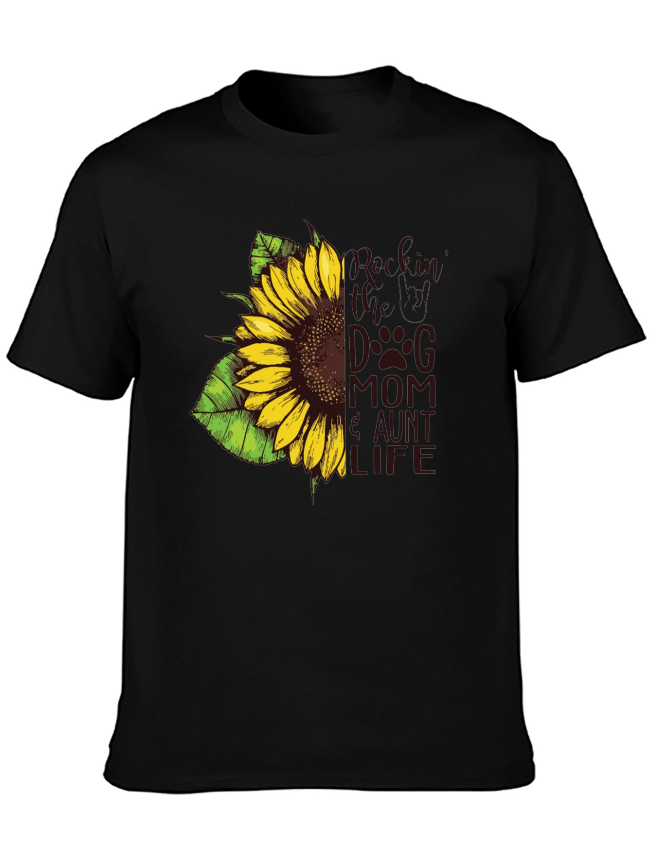 Sunflower Dog Mom Aunt Life Tee - Black