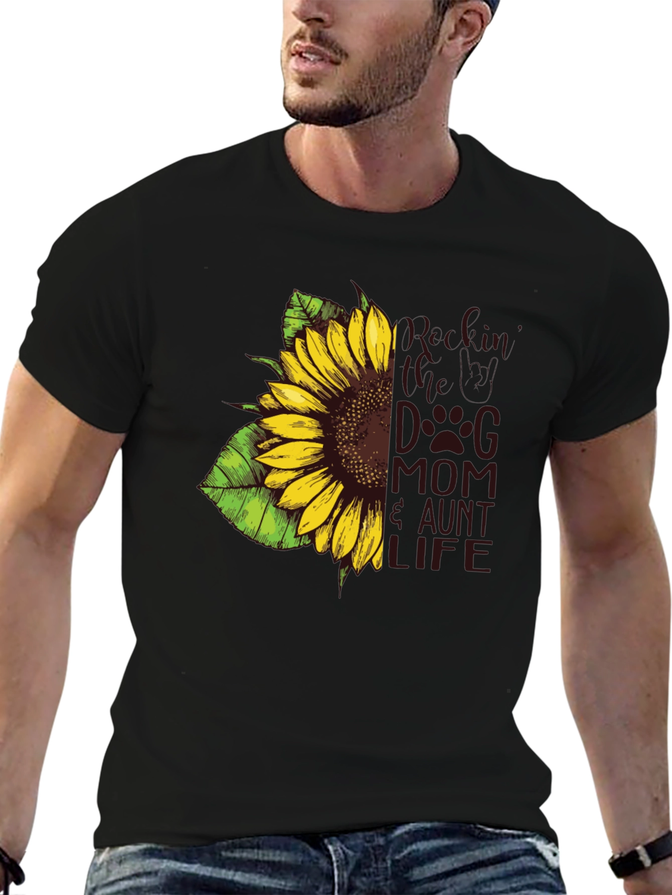 Sunflower Dog Mom Aunt Life Tee - Black